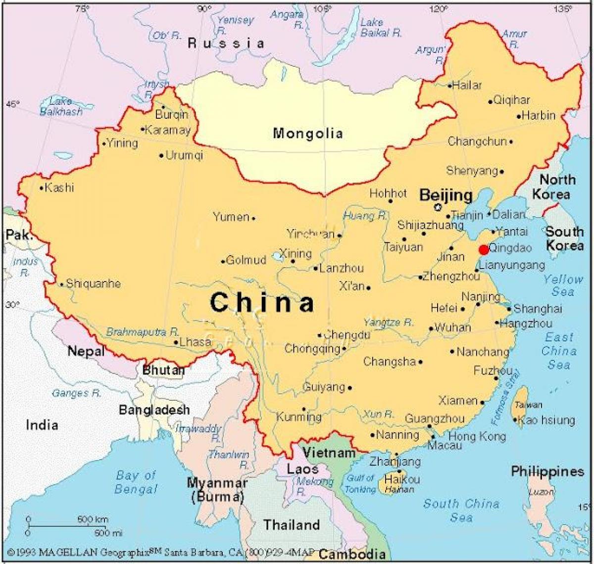 kaart van de hoofdstad van China