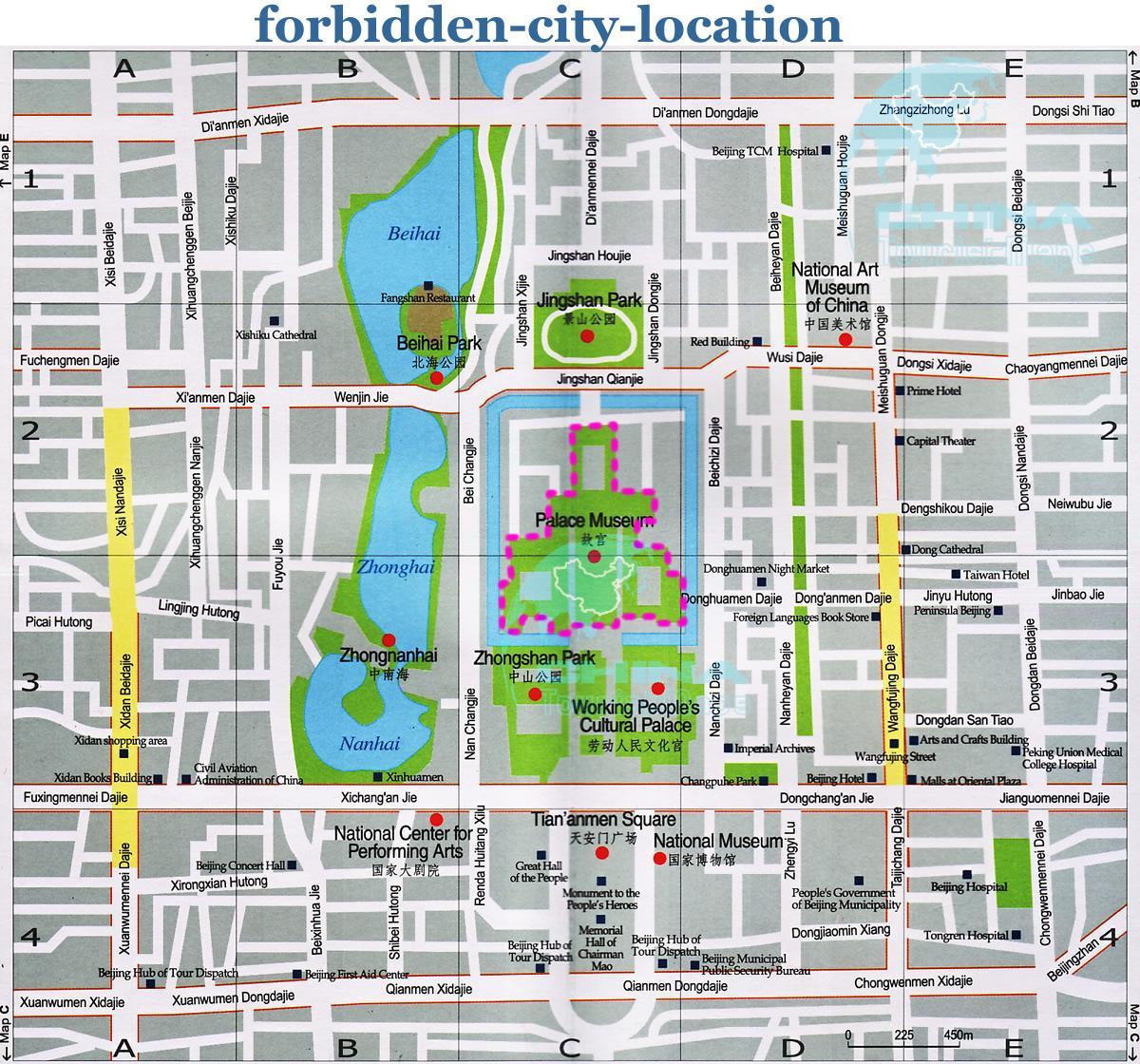 kaart van de verboden stad gedetailleerde kaart