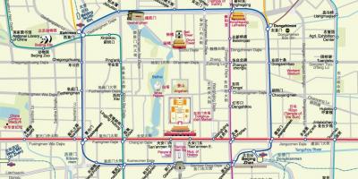 Kaart van Beijing subway map met toeristische attracties